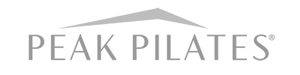 Peak Pilates logo featuring a stylized mountain peak above the gray text 'PEAK PILATES'.